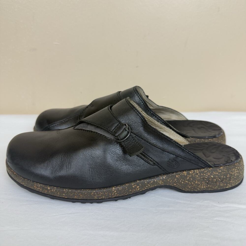 Teva Women’s Leather Clogs Black Slip-On Comfort Shoes Size 10